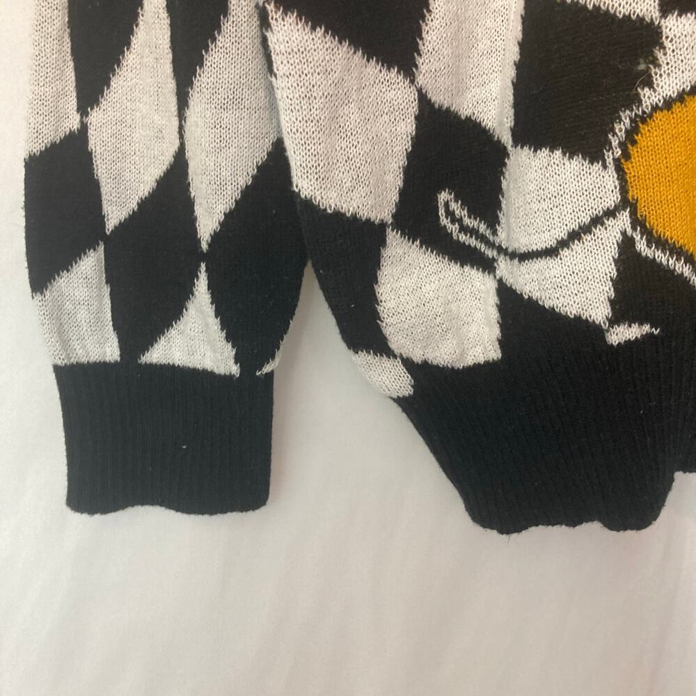 Disney Mickey Mouse Black White Checkerboard Plaid Cotton Knit Sweater Large - Picture 5 of 6